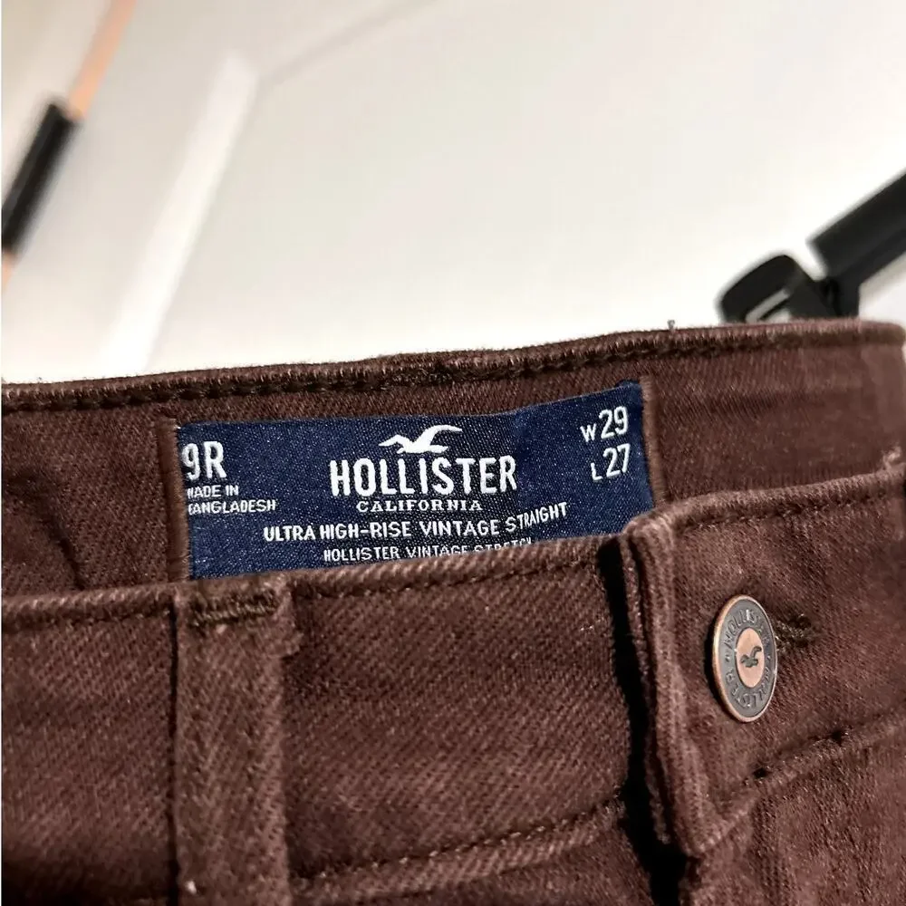 Hollister Ultra High Rise Vintage Straight Brown Jeans Pants size 9 29 W29 L27